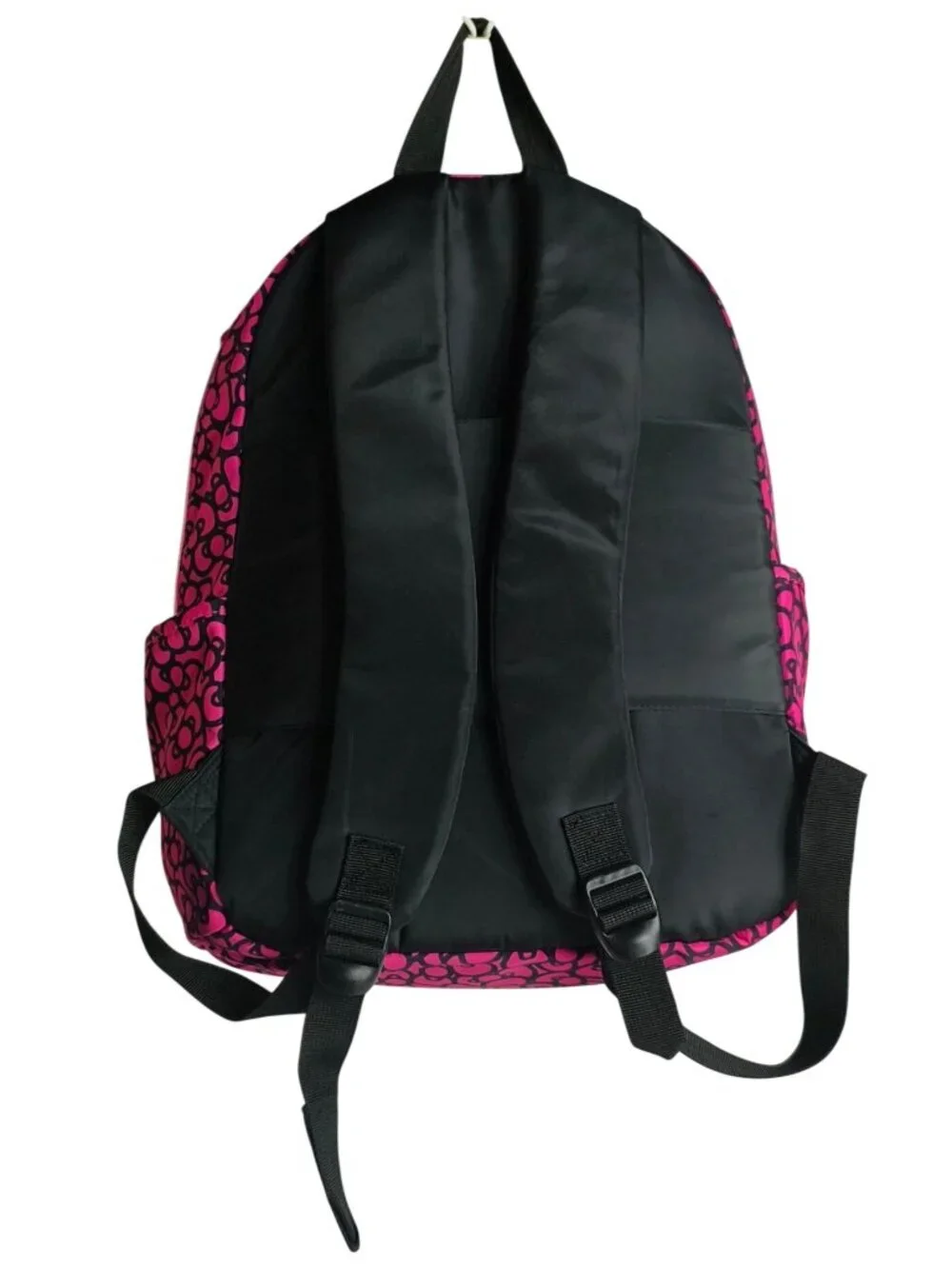 Hello Kitty Backpack Pink Black Pattern School Front Pocket Adjust Strap Sanrio